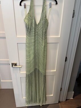 Cache vintage 100% silk Pale Green Beaded Maxi Dress